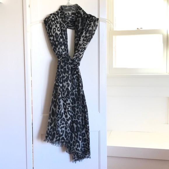 Leopard Print Scarf Wrap Shawl Oversized New Black Gray Woman Within - Picture 3 of 13